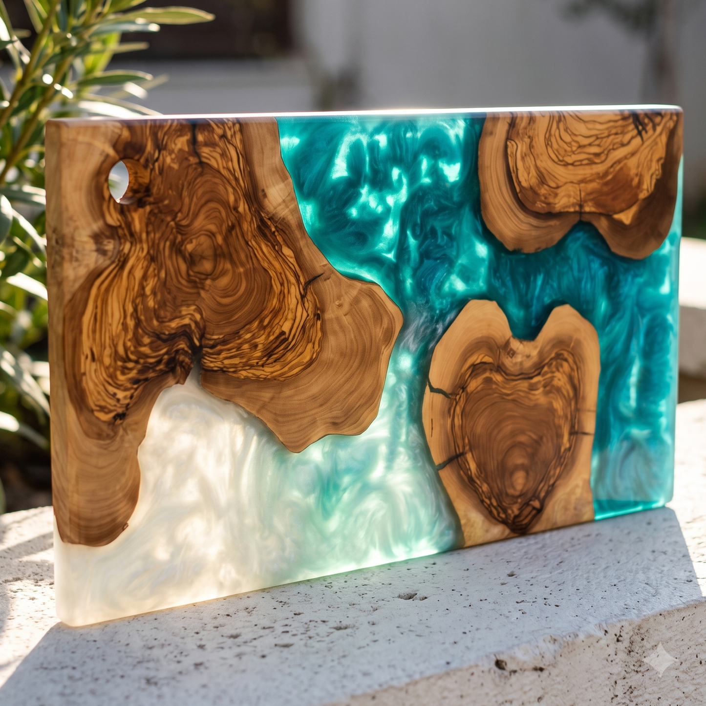 Handmade Ocean Resin Cutting Board – Olive Wood Epoxy Cheese Board – Beach Wave Charcuterie Board – Coastal Kitchen Decor Gift