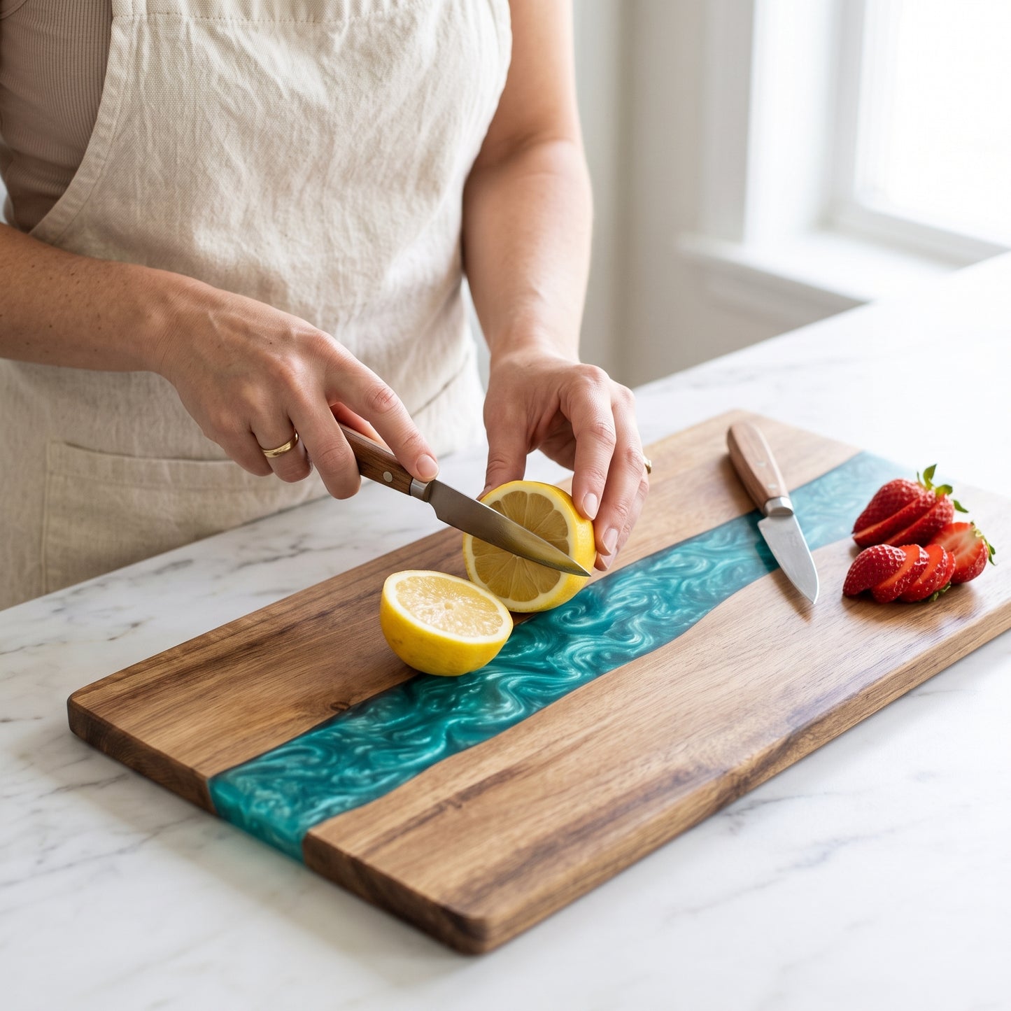 Handmade Walnut Resin River Serving Board – Epoxy Charcuterie Board for Kitchen & Entertaining