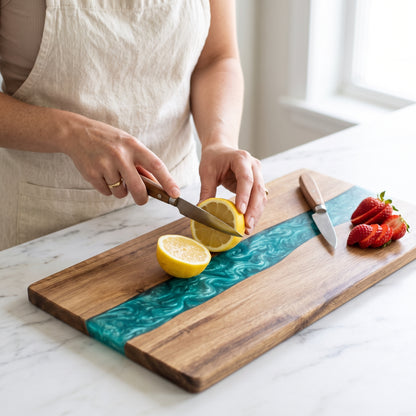 Handmade Walnut Resin River Serving Board – Epoxy Charcuterie Board for Kitchen & Entertaining