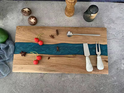 Handmade Walnut Resin River Serving Board – Epoxy Charcuterie Board for Kitchen & Entertaining