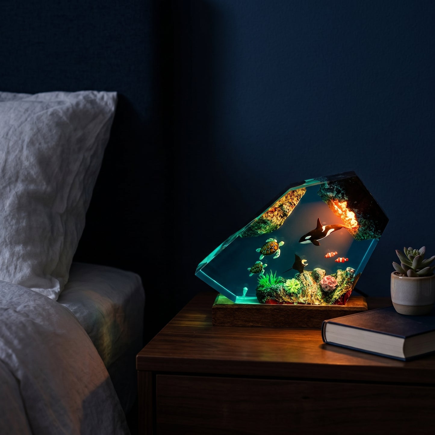 Orca Ocean Cave Resin Lamp – Handmade Coastal Night Light & Ocean Decor