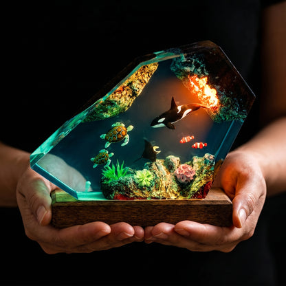 Orca Ocean Cave Resin Lamp – Handmade Coastal Night Light & Ocean Decor