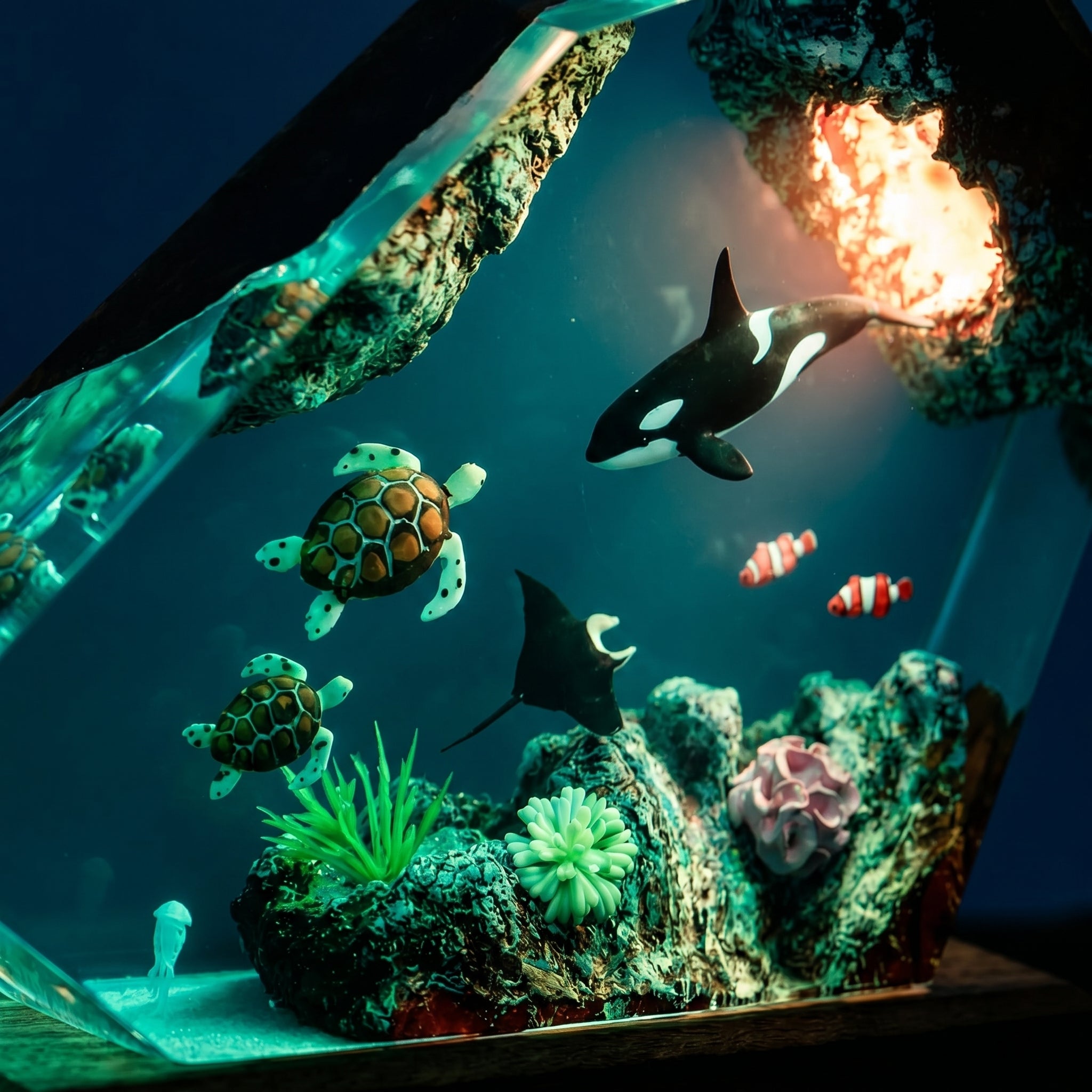 Orca Ocean Cave Resin Lamp – Handmade Coastal Night Light & Ocean Decor