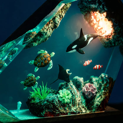 Orca Ocean Cave Resin Lamp – Handmade Coastal Night Light & Ocean Decor