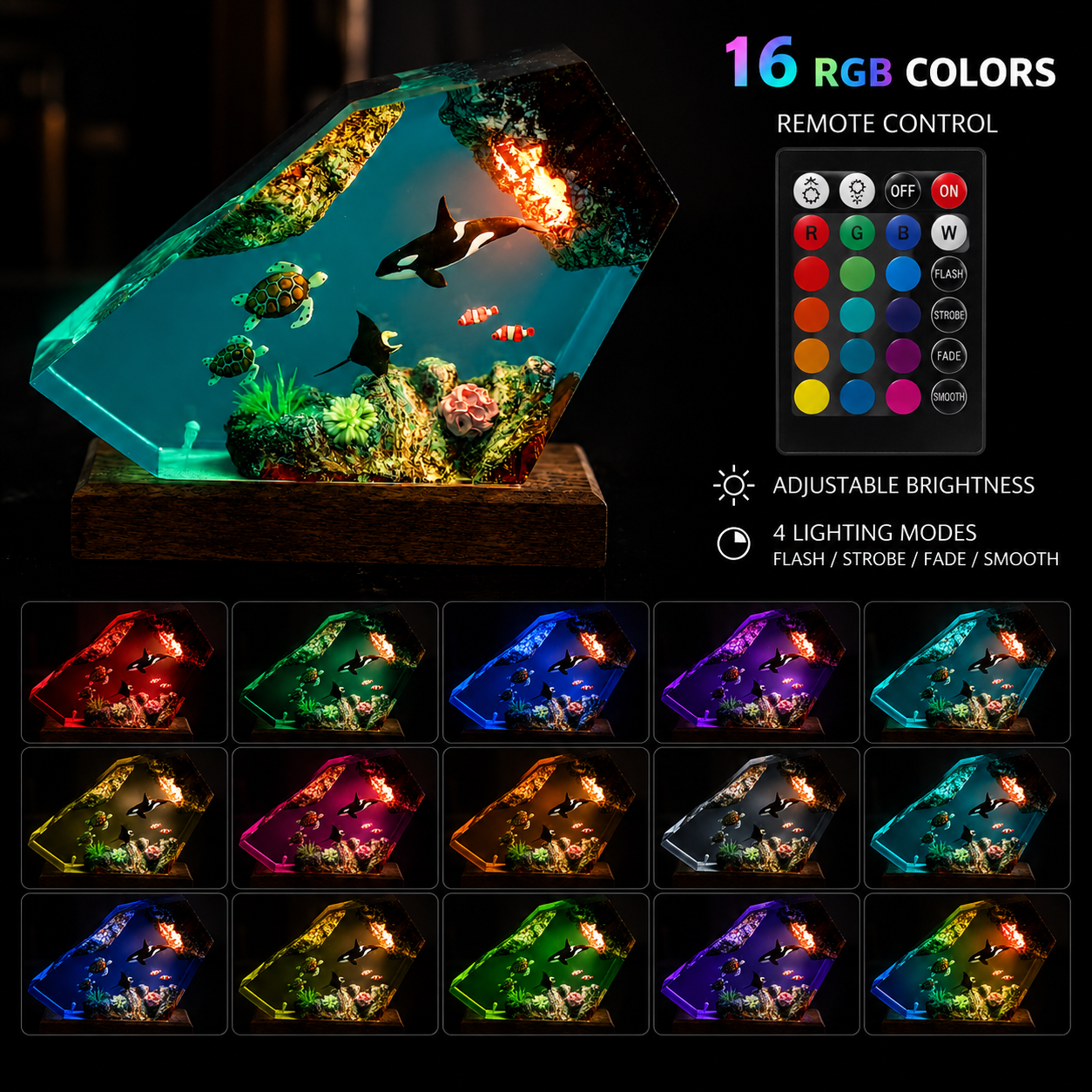 Orca Ocean Cave Resin Lamp – Handmade Coastal Night Light & Ocean Decor