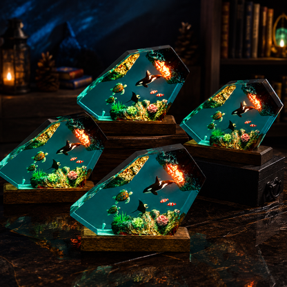 Orca Ocean Cave Resin Lamp – Handmade Coastal Night Light & Ocean Decor