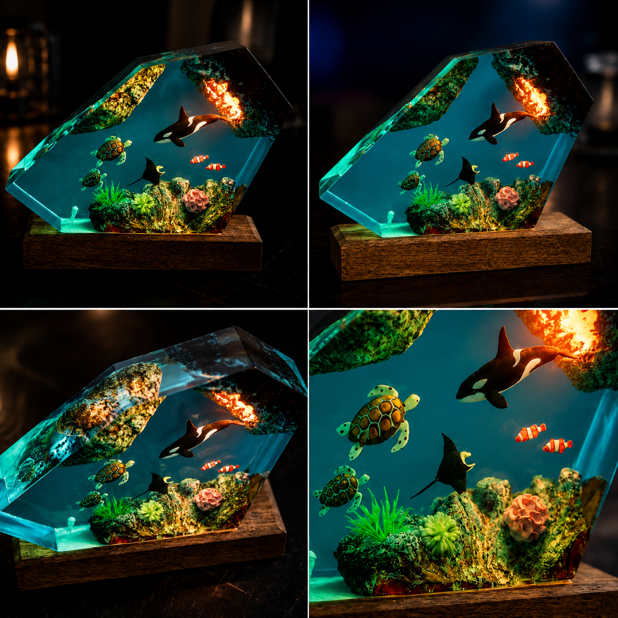 Orca Ocean Cave Resin Lamp – Handmade Coastal Night Light & Ocean Decor