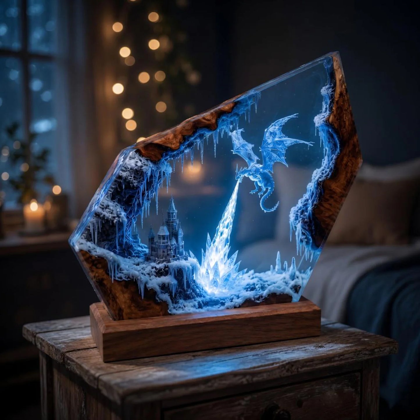 Ice Dragon Kingdom Resin Lamp – Handmade Fantasy Night Light & Gaming Room Decor