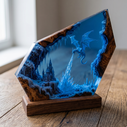 Ice Dragon Kingdom Resin Lamp – Handmade Fantasy Night Light & Gaming Room Decor