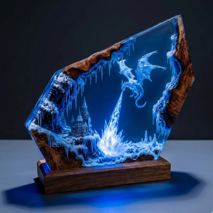Ice Dragon Kingdom Resin Lamp – Handmade Fantasy Night Light & Gaming Room Decor