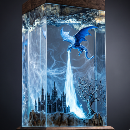 Ice Dragon Resin Lamp – Handmade Fantasy Night Light & Gaming Room Decor