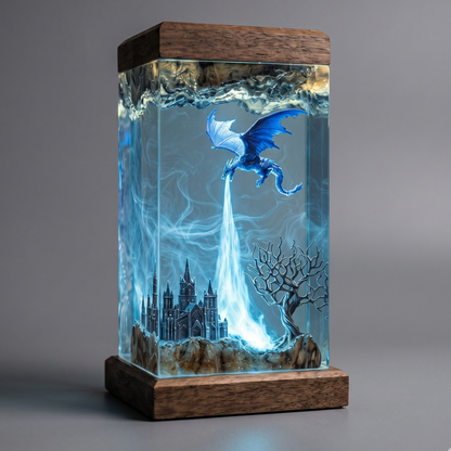 Ice Dragon Resin Lamp – Handmade Fantasy Night Light & Gaming Room Decor