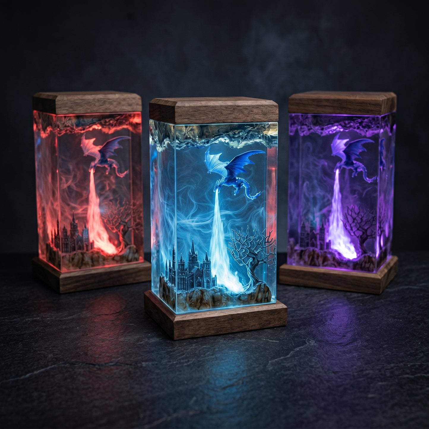 Ice Dragon Resin Lamp – Handmade Fantasy Night Light & Gaming Room Decor
