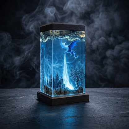 Ice Dragon Resin Lamp – Handmade Fantasy Night Light & Gaming Room Decor