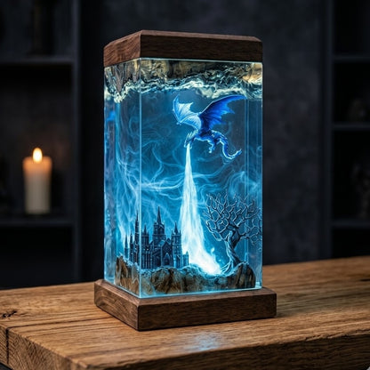 Ice Dragon Resin Lamp – Handmade Fantasy Night Light & Gaming Room Decor