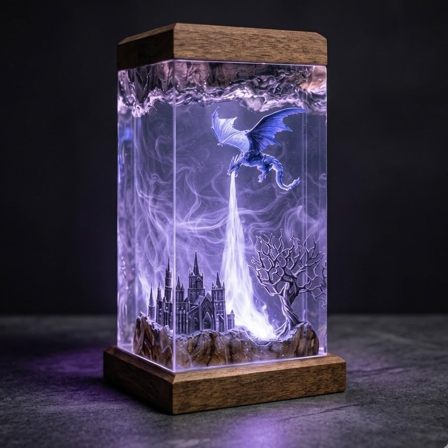 Ice Dragon Resin Lamp – Handmade Fantasy Night Light & Gaming Room Decor