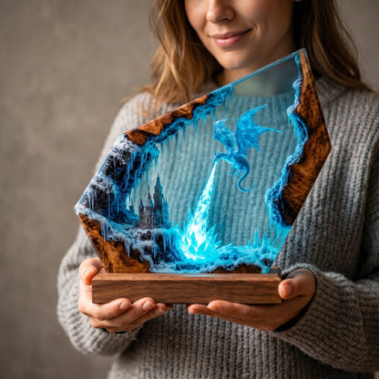 Ice Dragon Kingdom Resin Lamp – Handmade Fantasy Night Light & Gaming Room Decor