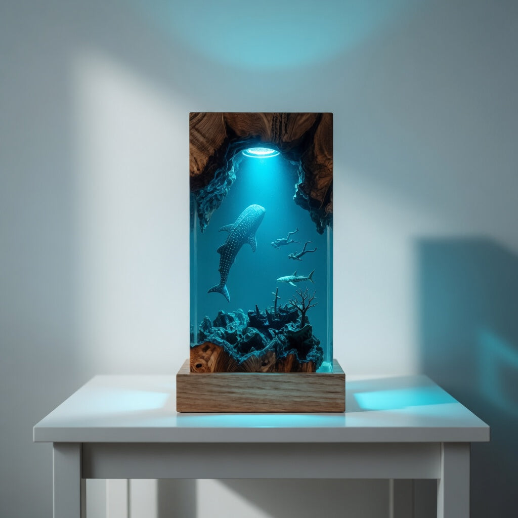 Whale Shark Resin Lamp – Handmade Ocean Night Light, Luxury Coastal Decor & Unique Gift