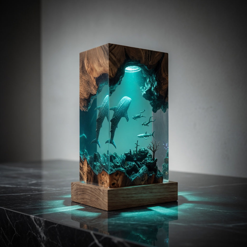 Whale Shark Resin Lamp – Handmade Ocean Night Light, Luxury Coastal Decor & Unique Gift