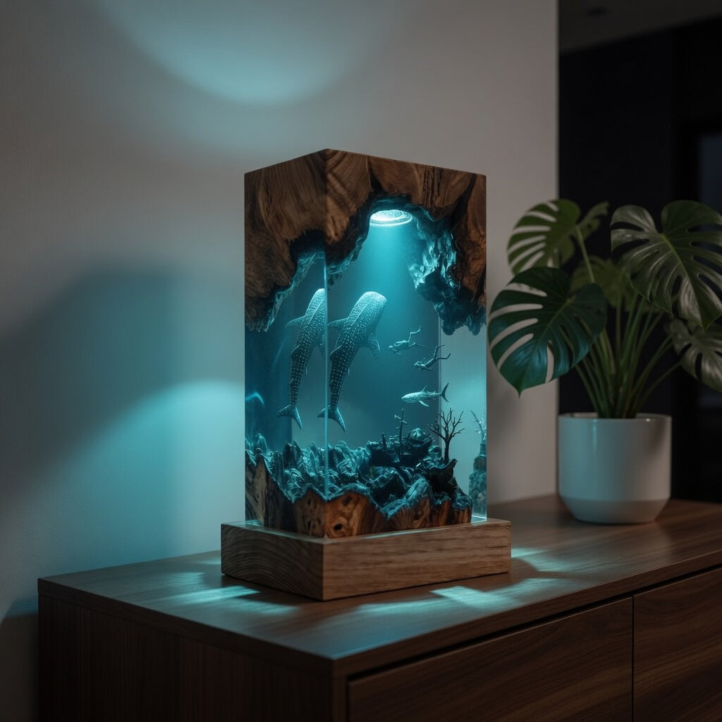 Whale Shark Resin Lamp – Handmade Ocean Night Light, Luxury Coastal Decor & Unique Gift