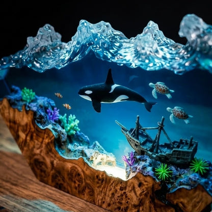 Orca Resin Lamp – Handmade Ocean Night Light, Coastal Decor & Shipwreck Art
