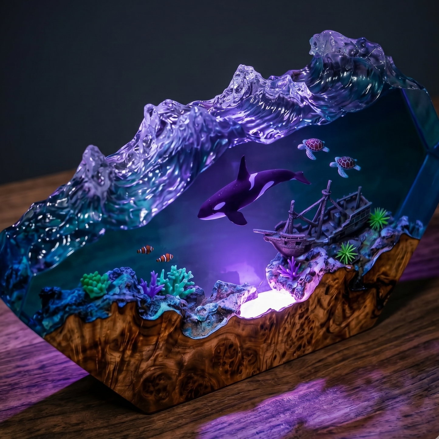 Orca Resin Lamp – Handmade Ocean Night Light, Coastal Decor & Shipwreck Art
