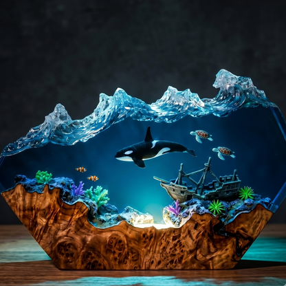 Orca Resin Lamp – Handmade Ocean Night Light, Coastal Decor & Shipwreck Art