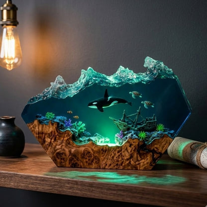 Orca Resin Lamp – Handmade Ocean Night Light, Coastal Decor & Shipwreck Art