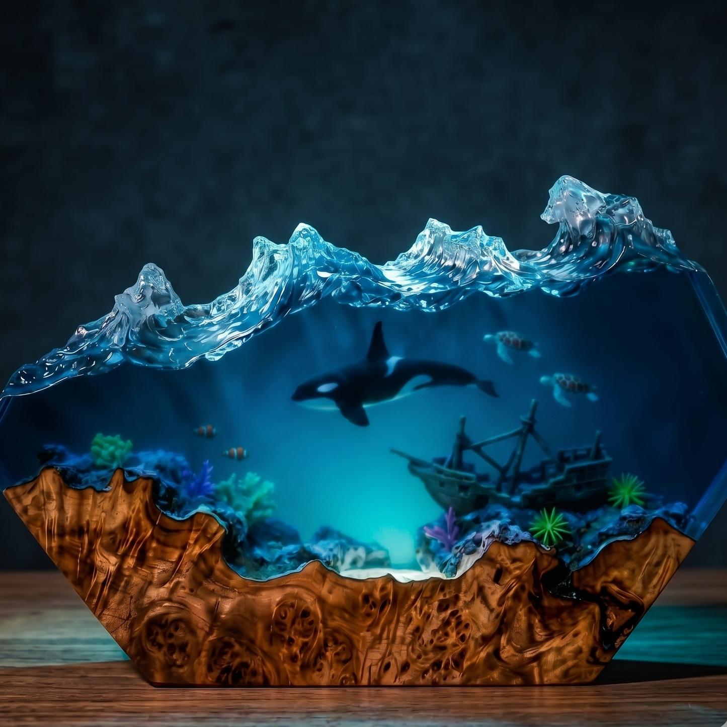 Orca Resin Lamp – Handmade Ocean Night Light, Coastal Decor & Shipwreck Art