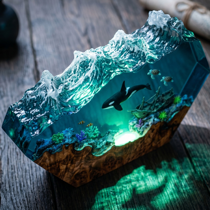 Orca Resin Lamp – Handmade Ocean Night Light, Coastal Decor & Shipwreck Art