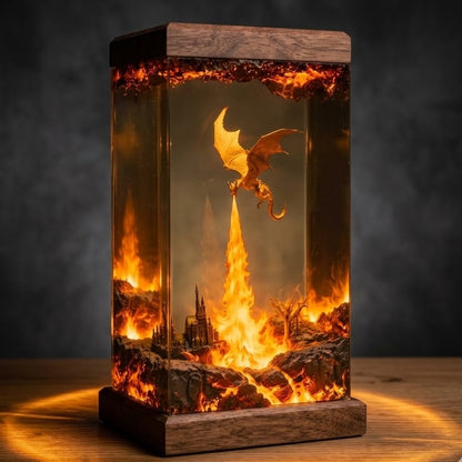 Volcanic Dragon Resin Lamp – Handmade Fantasy Night Light & Gaming Room Decor