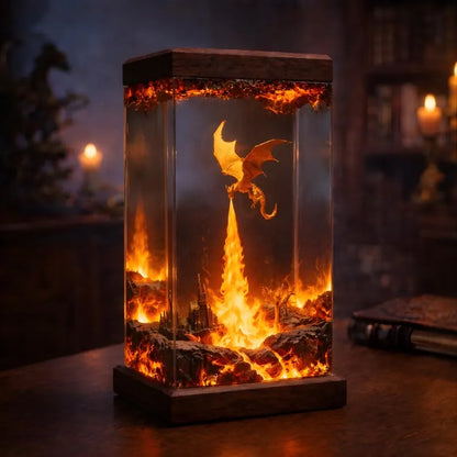Volcanic Dragon Resin Lamp – Handmade Fantasy Night Light & Gaming Room Decor
