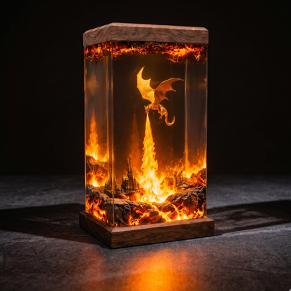 Volcanic Dragon Resin Lamp – Handmade Fantasy Night Light & Gaming Room Decor