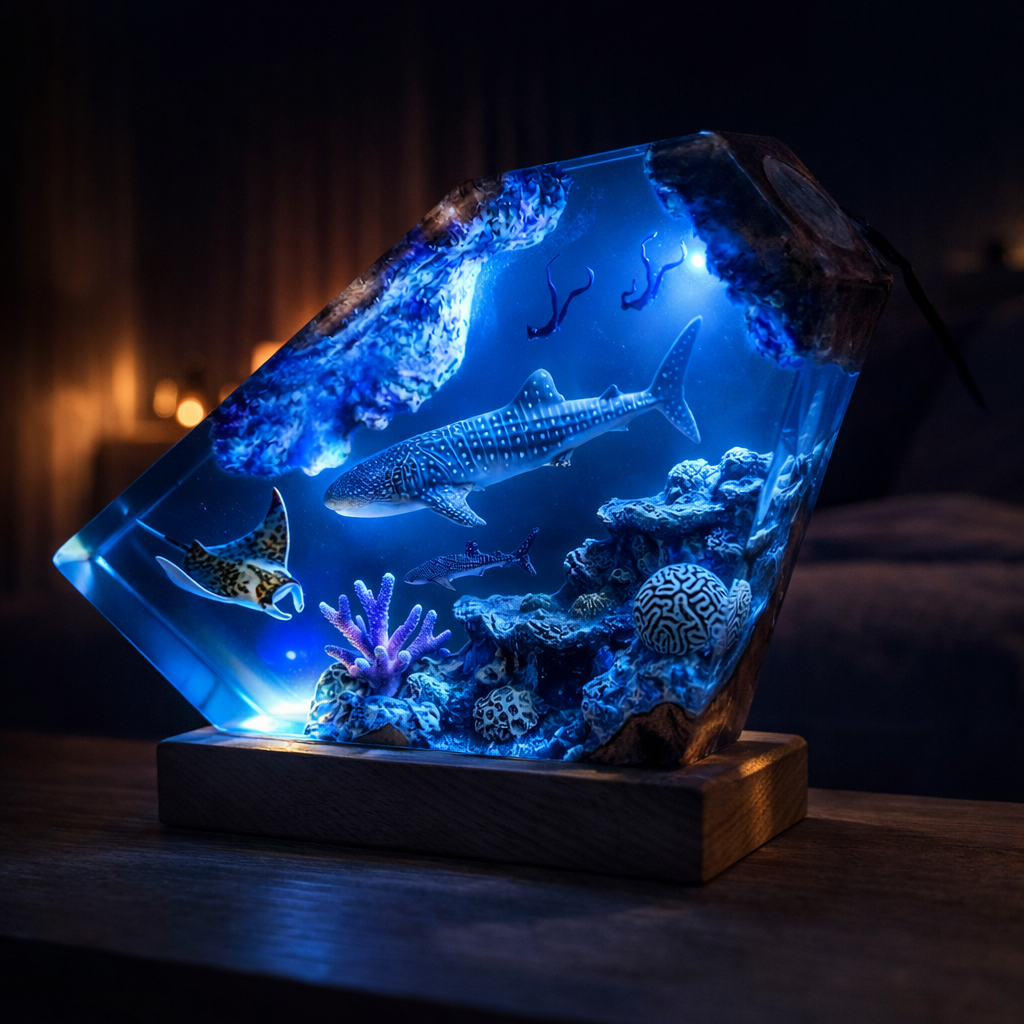 Whale Shark Resin Lamp – Handmade Ocean Night Light & Coastal Decor
