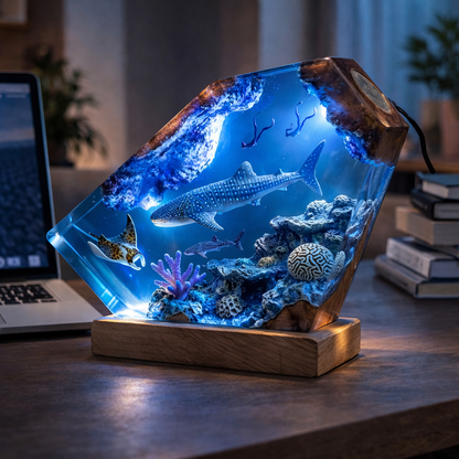 Whale Shark Resin Lamp – Handmade Ocean Night Light & Coastal Decor