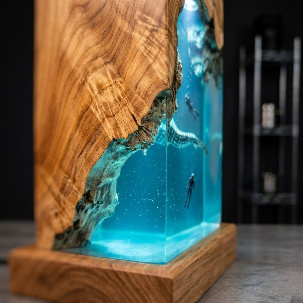 Whale Shark Cave Resin Lamp – Handmade Ocean Night Light & Coastal Decor