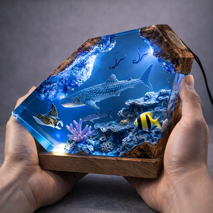 Whale Shark Resin Lamp – Handmade Ocean Night Light & Coastal Decor