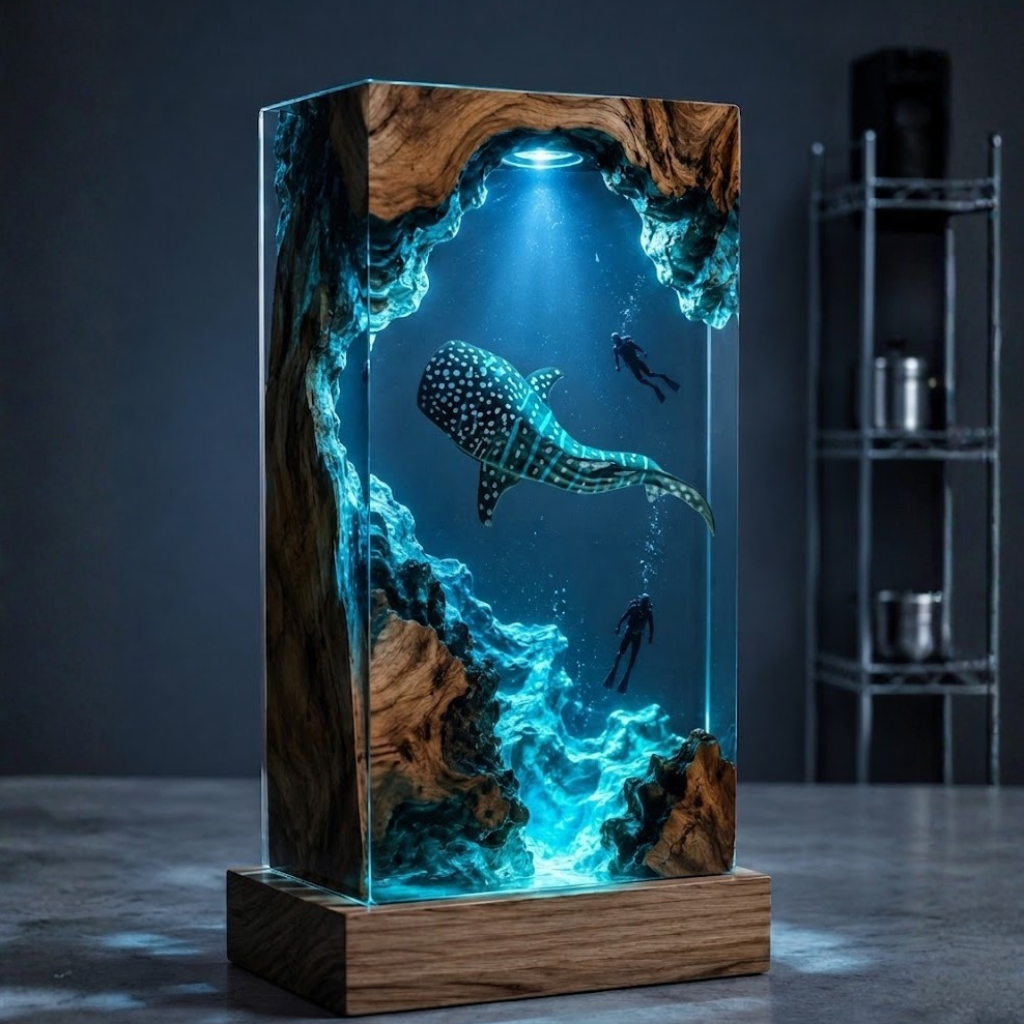 Whale Shark Cave Resin Lamp – Handmade Ocean Night Light & Coastal Decor
