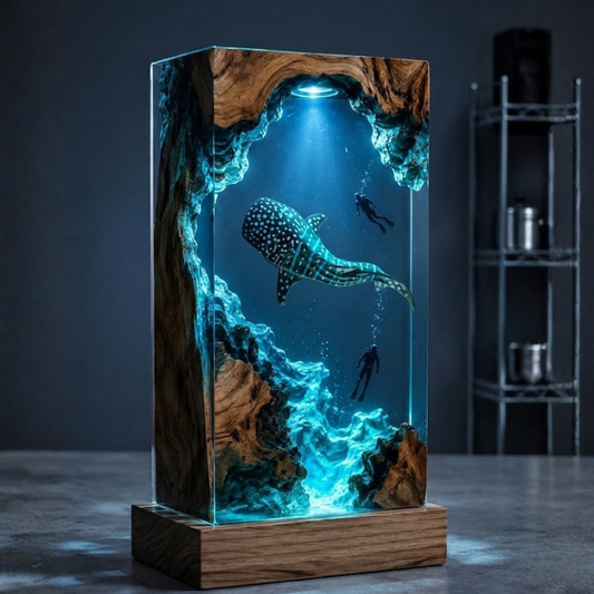 Whale Shark Cave Resin Lamp – Handmade Ocean Night Light & Coastal Decor