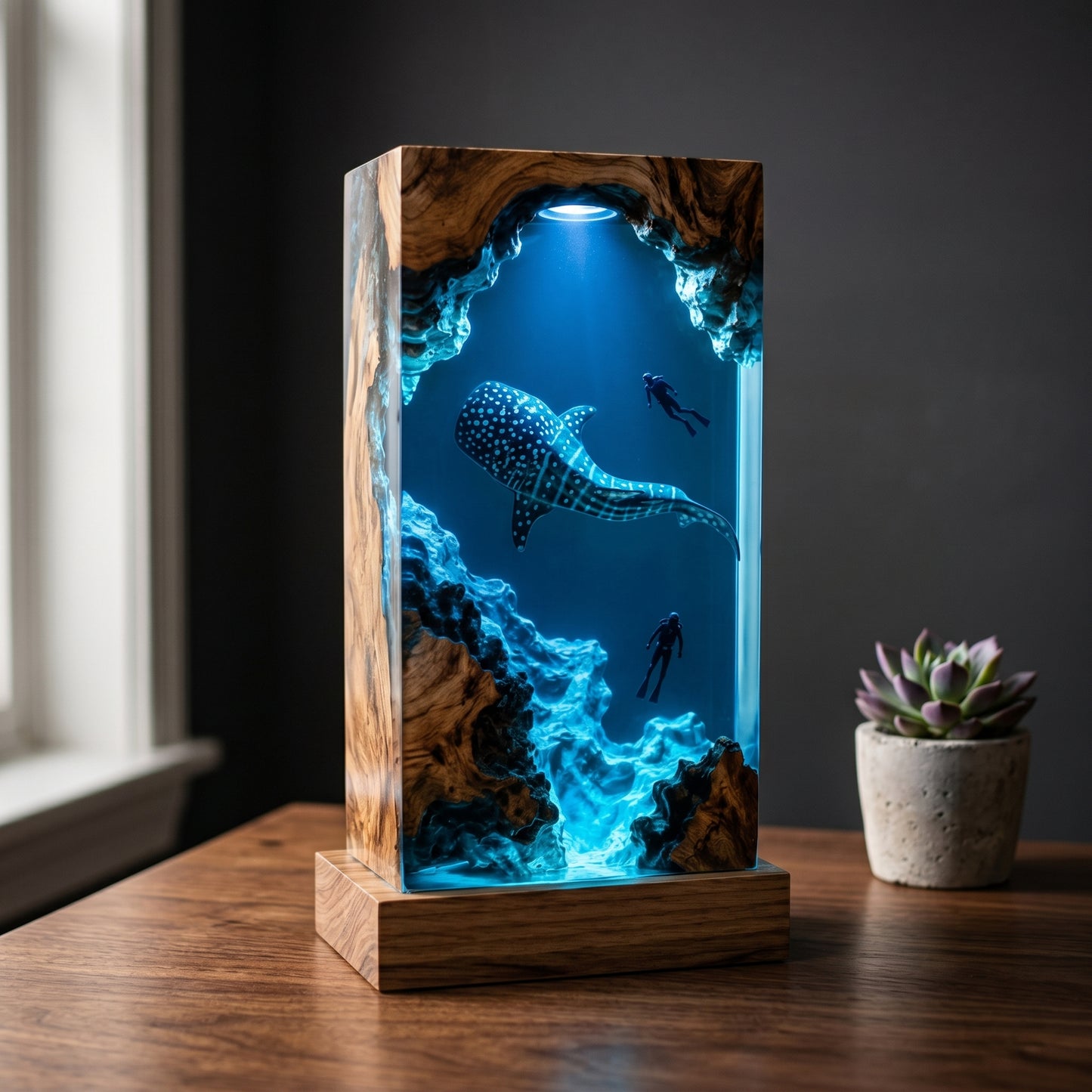 Whale Shark Cave Resin Lamp – Handmade Ocean Night Light & Coastal Decor