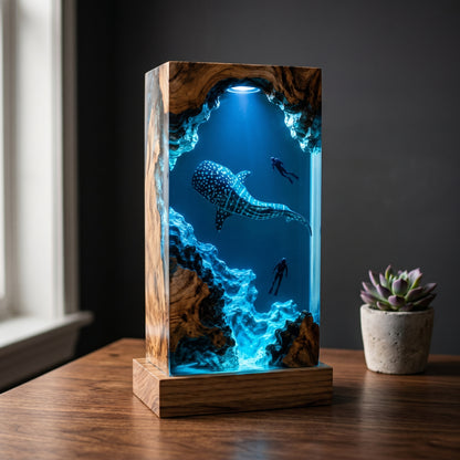 Whale Shark Cave Resin Lamp – Handmade Ocean Night Light & Coastal Decor
