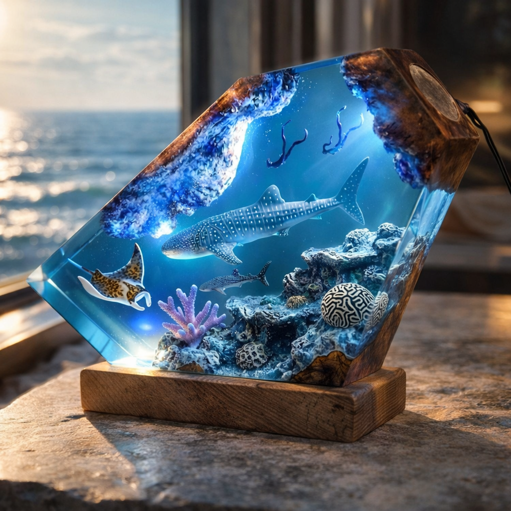 Whale Shark Resin Lamp – Handmade Ocean Night Light & Coastal Decor