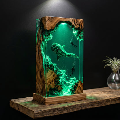 Whale Shark Cave Resin Lamp – Handmade Ocean Night Light & Coastal Decor