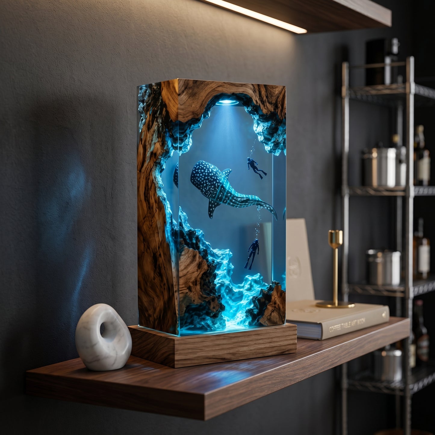 Whale Shark Cave Resin Lamp – Handmade Ocean Night Light & Coastal Decor