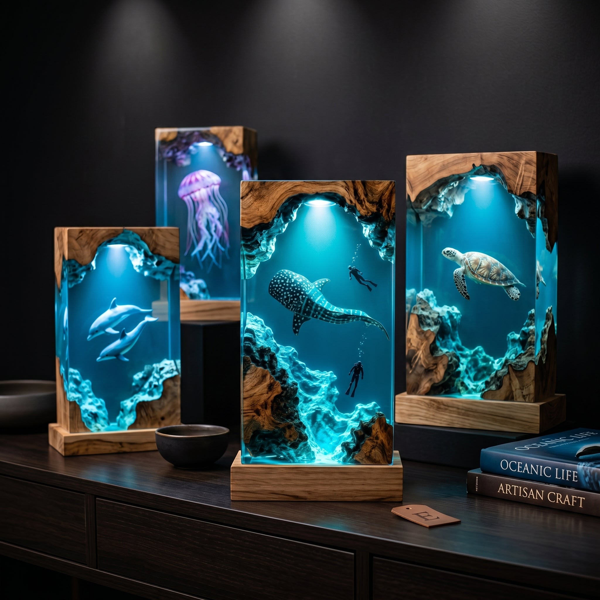 Whale Shark Cave Resin Lamp – Handmade Ocean Night Light & Coastal Decor