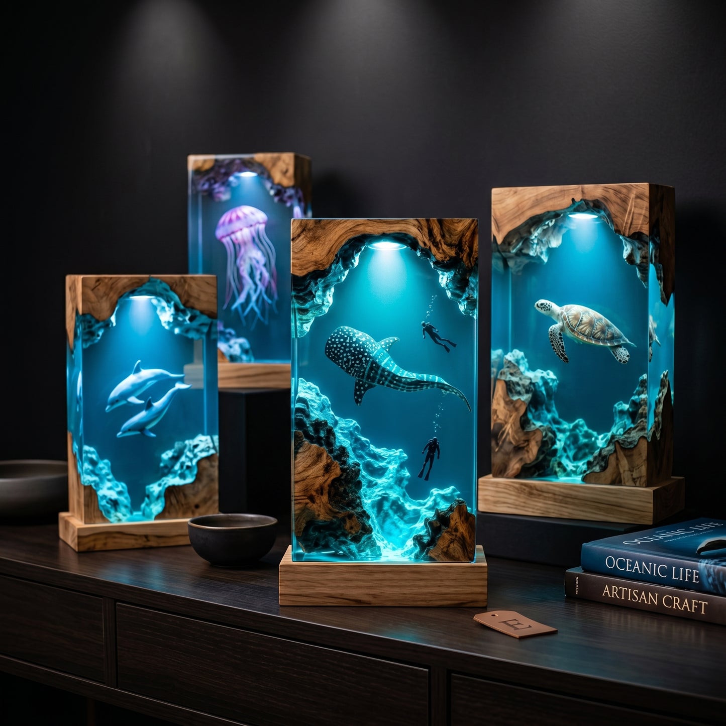 Whale Shark Cave Resin Lamp – Handmade Ocean Night Light & Coastal Decor