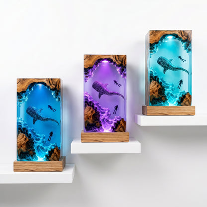 Whale Shark Cave Resin Lamp – Handmade Ocean Night Light & Coastal Decor
