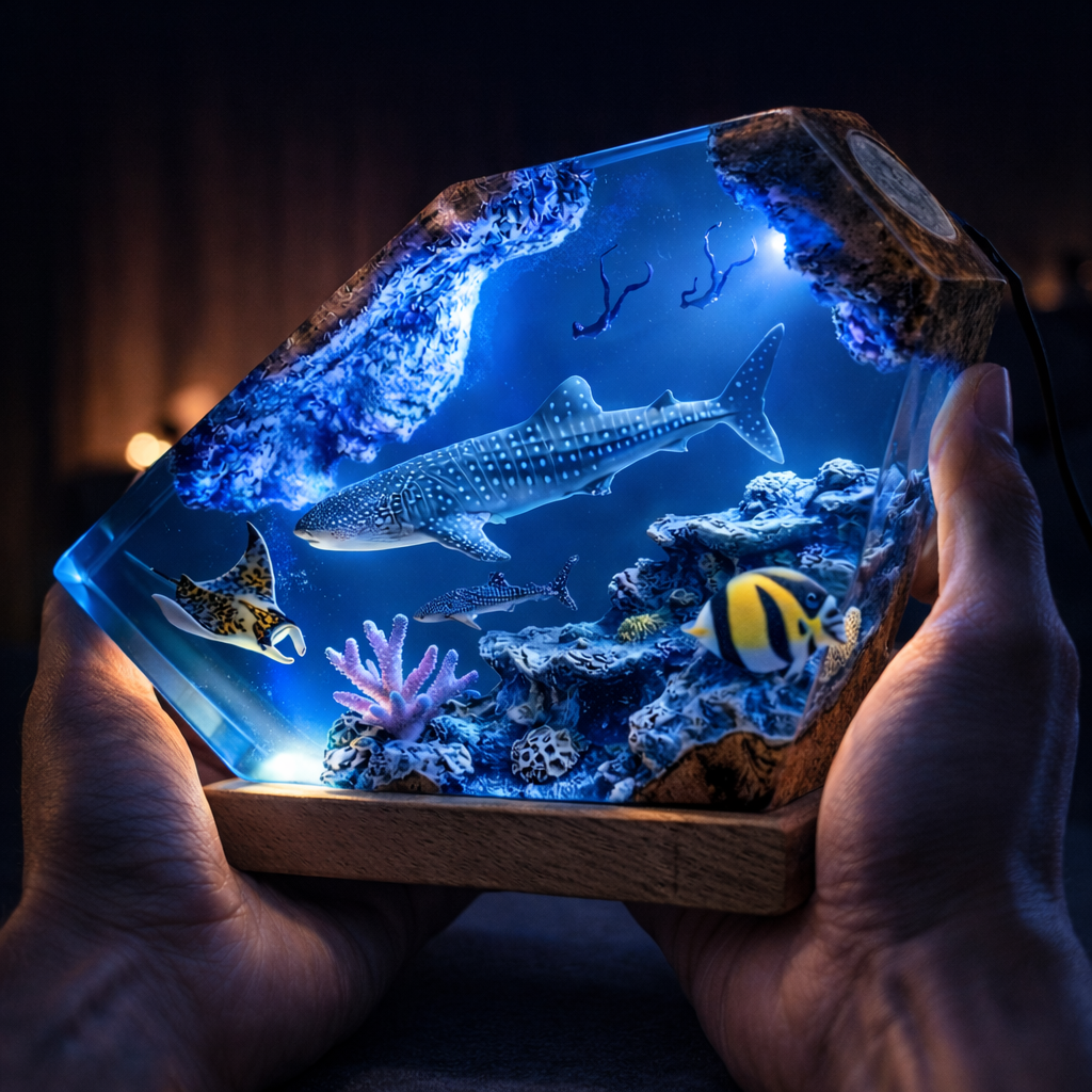 Whale Shark Resin Lamp – Handmade Ocean Night Light & Coastal Decor