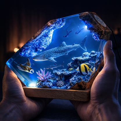 Whale Shark Resin Lamp – Handmade Ocean Night Light & Coastal Decor