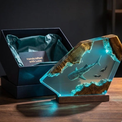 Whale Shark Cave Resin Lamp – Handmade Ocean Night Light & Coastal Decor
